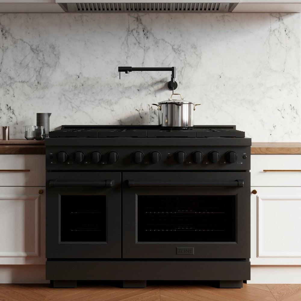 48in. 6.7 cu. ft. 8 Burner Double Oven Gas Range in Black Stainless Steel SGRB48