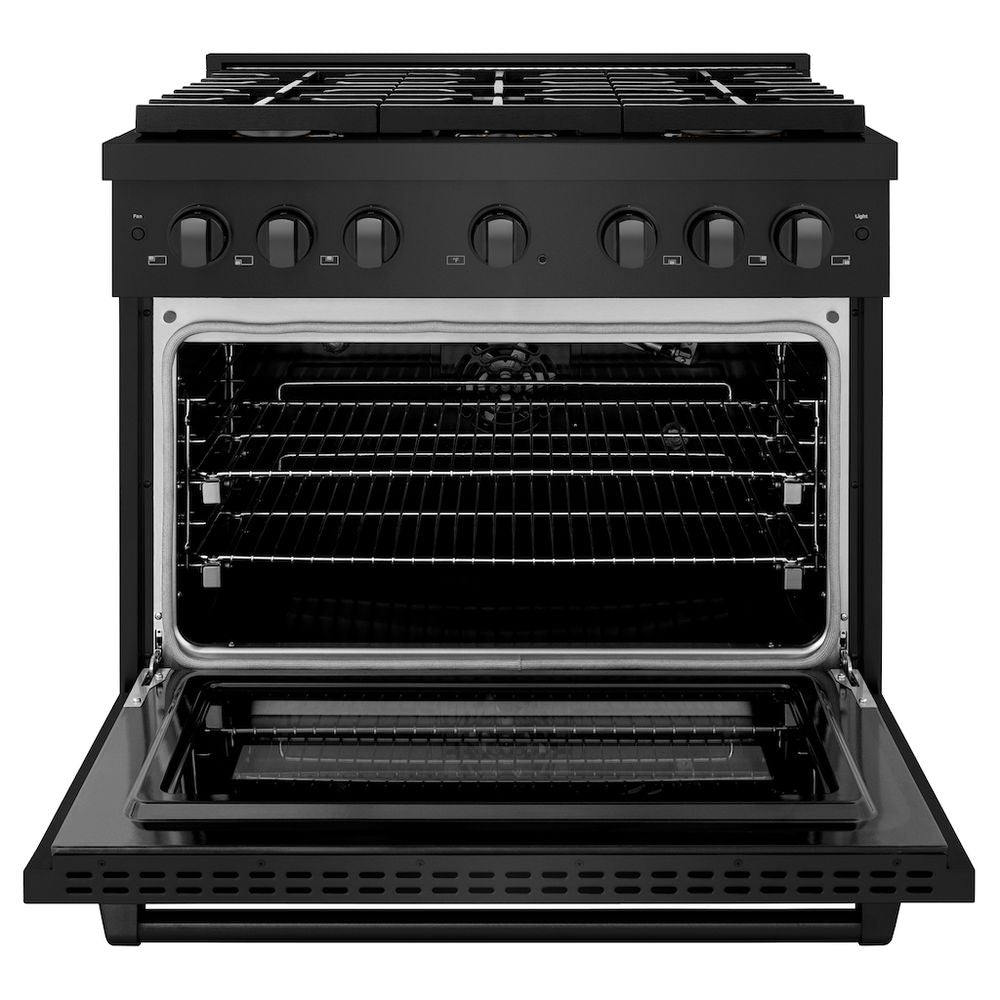 36in. 5.2 cu. ft. Gas Range with Convection Gas Oven in Black Stainless Steel with 6 Brass Burners SGRBBR36