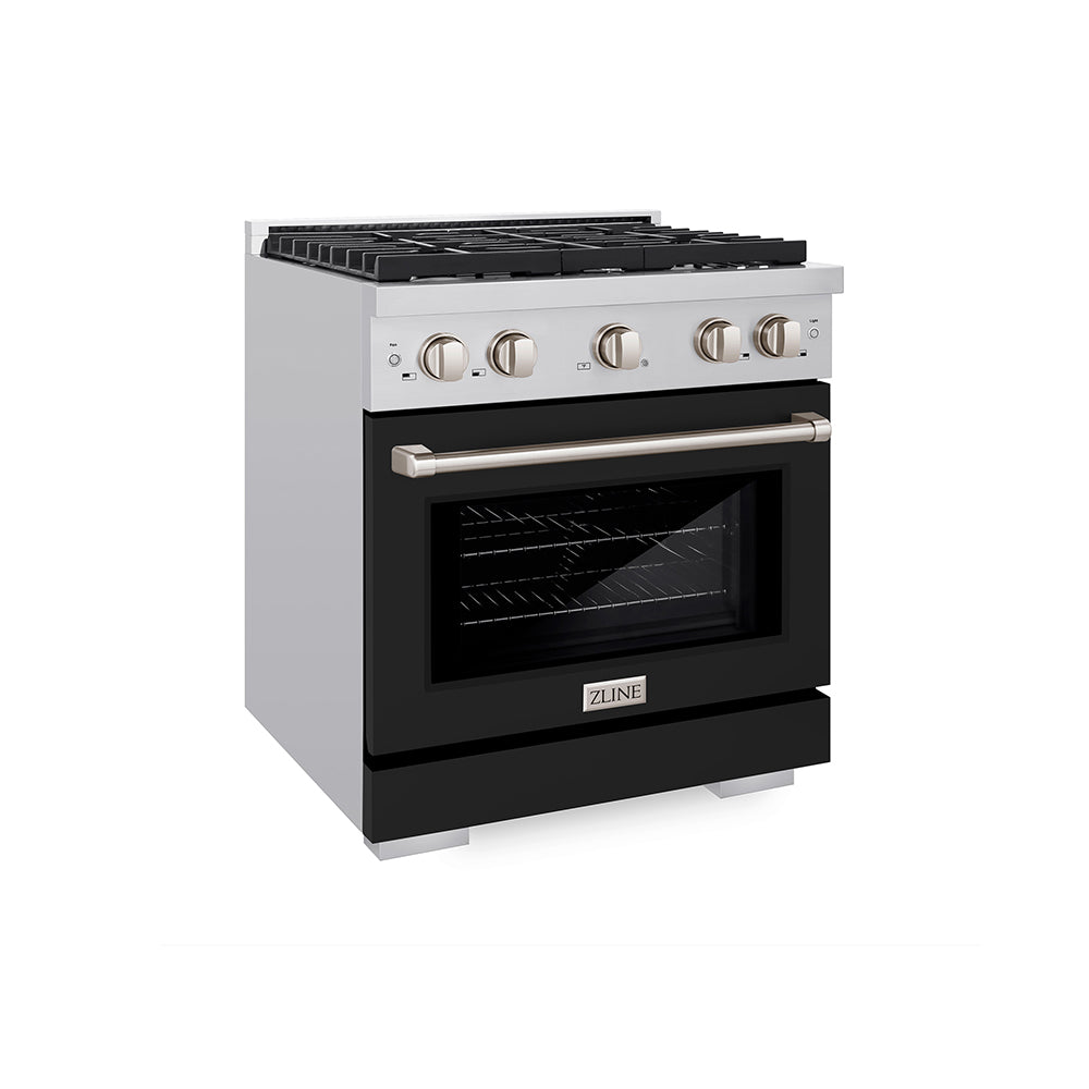 30in. 4.2 cu. ft. 4 Burner Gas Range with Convection Gas Oven in Stainless Steel with Black Matte Door SGRBLM30