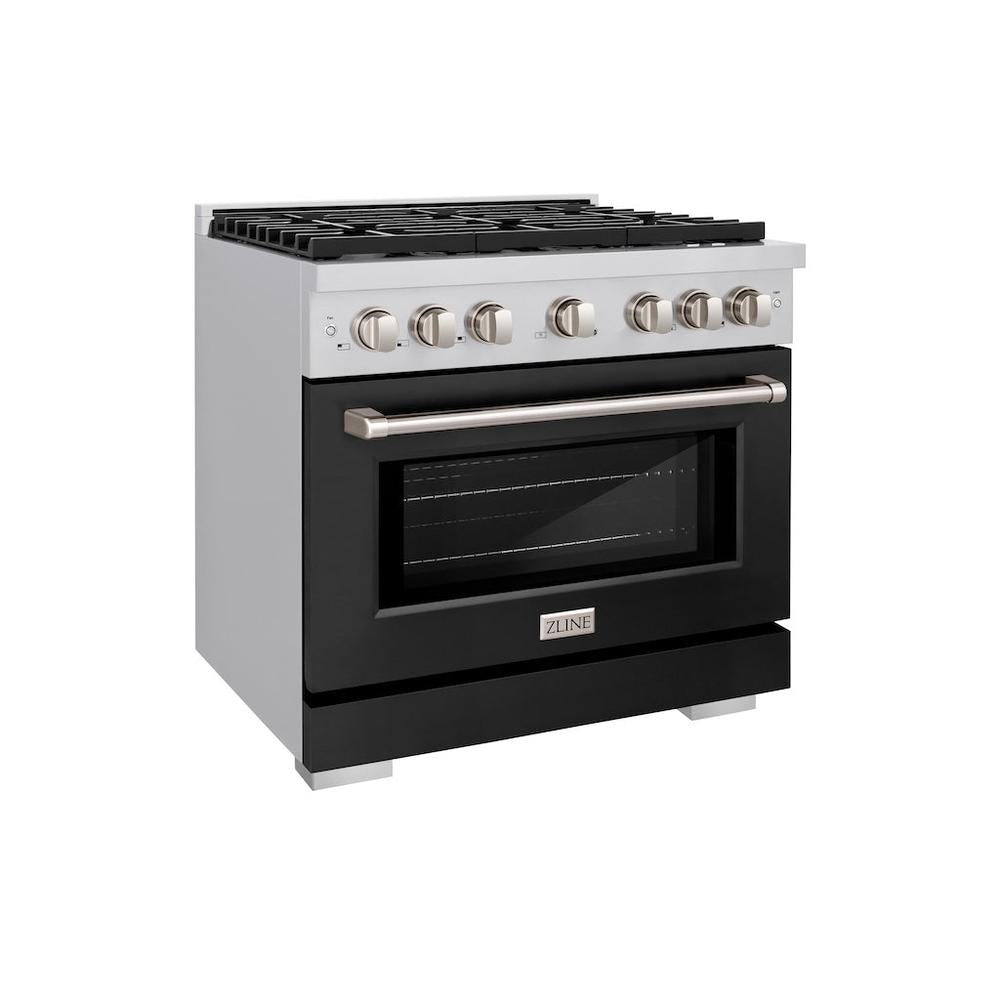 36in. 5.2 cu. ft. 6 Burner Gas Range with Convection Gas Oven in Stainless Steel with Black Matte Door SGRBLM36