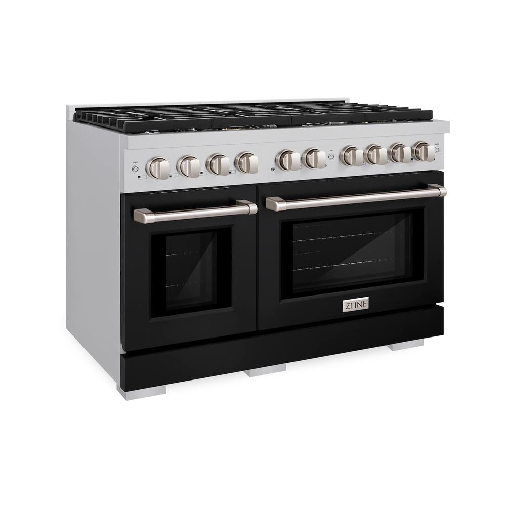 48in. 6.7 cu. ft. 8 Burner Double Oven Gas Range in Stainless Steel with Black Matte Doors SGRBLM48