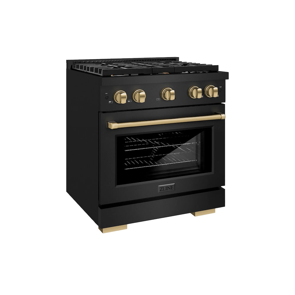 AutographEdition 30 in. 4.2 cu. ft. 4 Burner Gas Range with Convection Gas Oven in Black Stainless Steel and Champagne Bronze Accents SGRBZ30CB