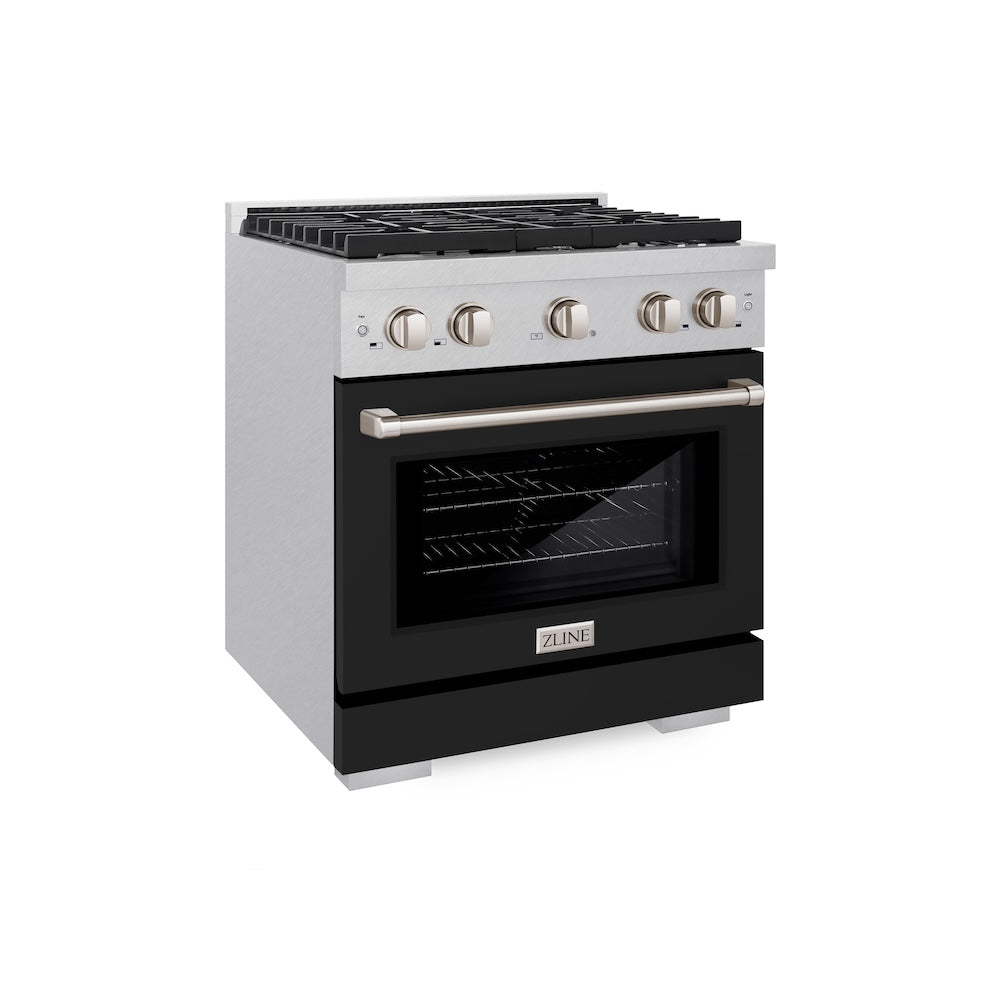 30in. 4.2 cu. ft. 4 Burner Gas Range with Convection Gas Oven in DuraSnow Stainless Steel with Black Matte Door SGRSBLM30