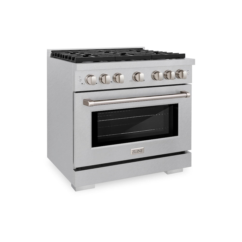 36in. 5.2 cu. ft. Gas Range with Convection Gas Oven in DuraSnow Stainless Steel with 6 Brass Burners SGRSBR36
