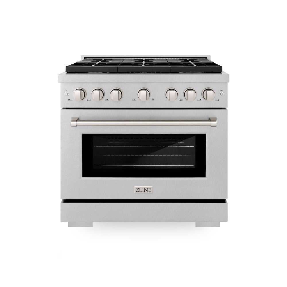 36in. 5.2 cu. ft. Gas Range with Convection Gas Oven in DuraSnow Stainless Steel with 6 Brass Burners SGRSBR36