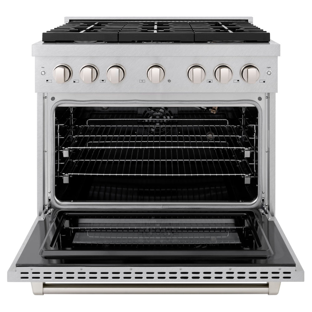 36in. 5.2 cu. ft. Gas Range with Convection Gas Oven in DuraSnow Stainless Steel with 6 Brass Burners SGRSBR36