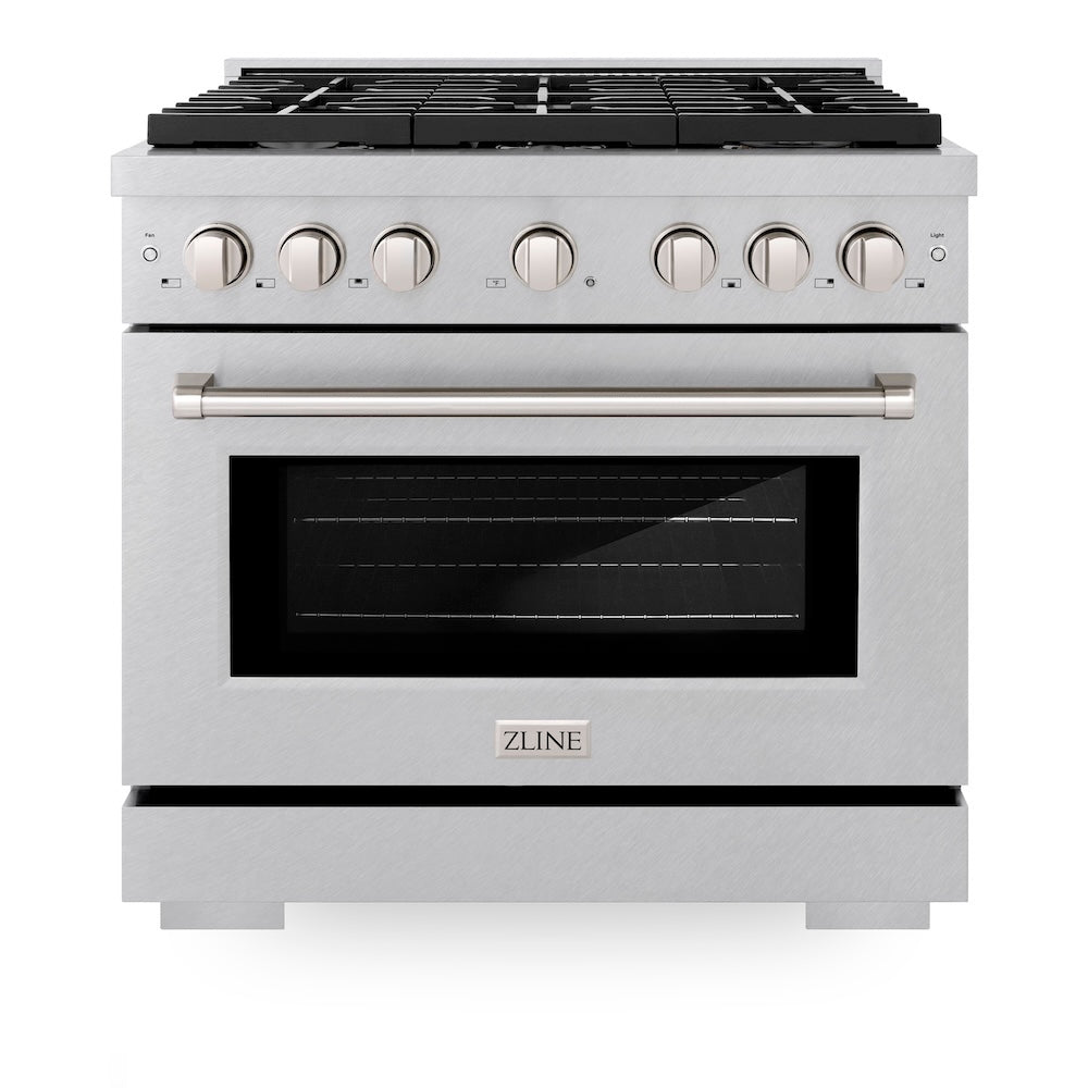 36in. 5.2 cu. ft. Gas Range with Convection Gas Oven in DuraSnow Stainless Steel with 6 Brass Burners SGRSBR36