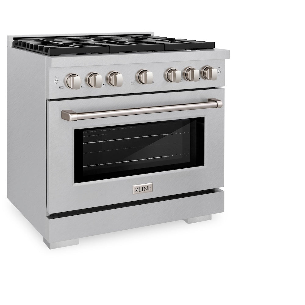 36in. 5.2 cu. ft. Gas Range with Convection Gas Oven in DuraSnow Stainless Steel with 6 Brass Burners SGRSBR36
