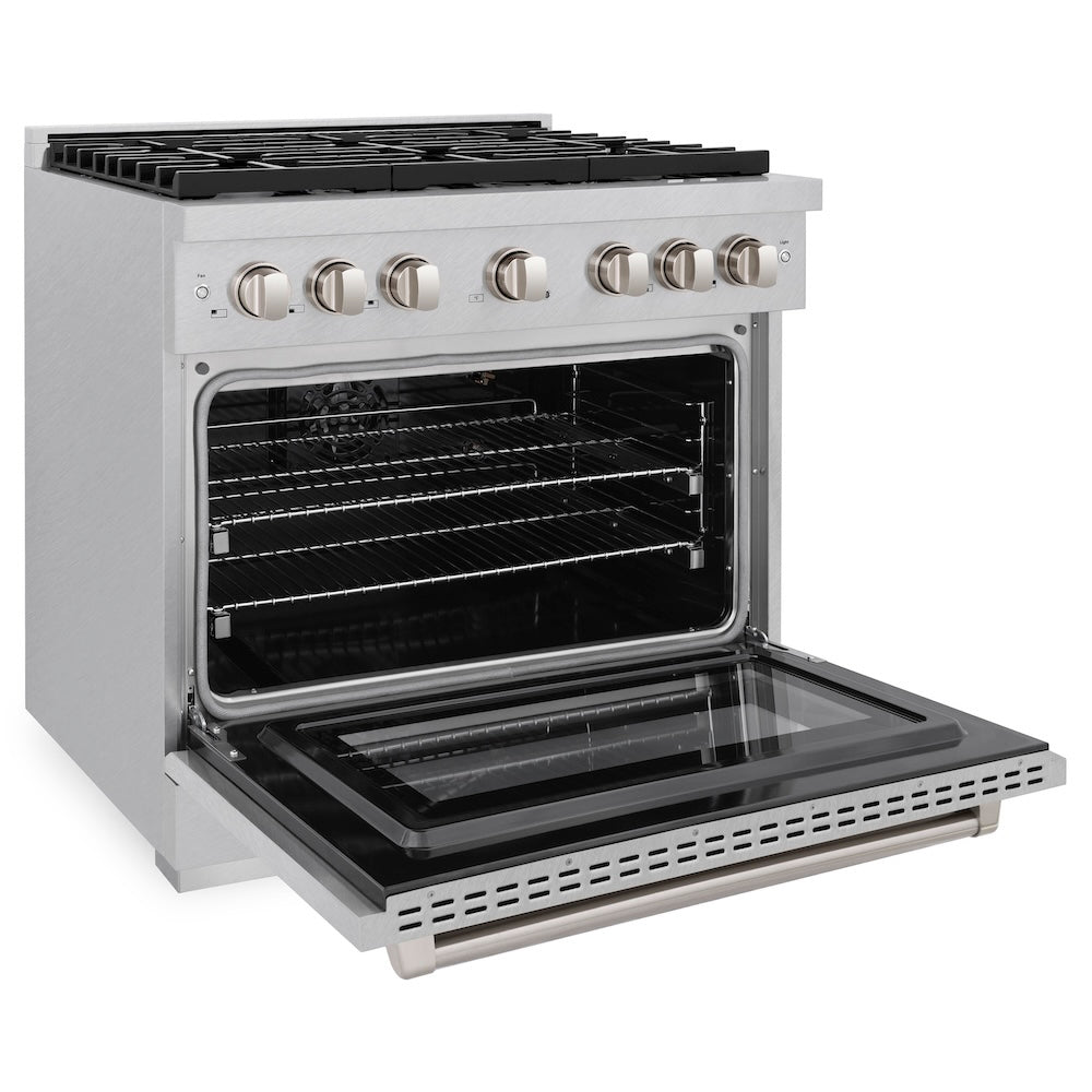 36in. 5.2 cu. ft. Gas Range with Convection Gas Oven in DuraSnow Stainless Steel with 6 Brass Burners SGRSBR36