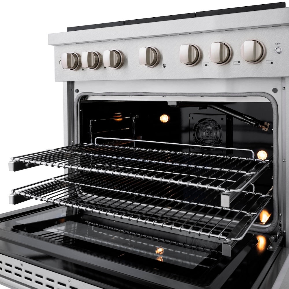 36in. 5.2 cu. ft. Gas Range with Convection Gas Oven in DuraSnow Stainless Steel with 6 Brass Burners SGRSBR36