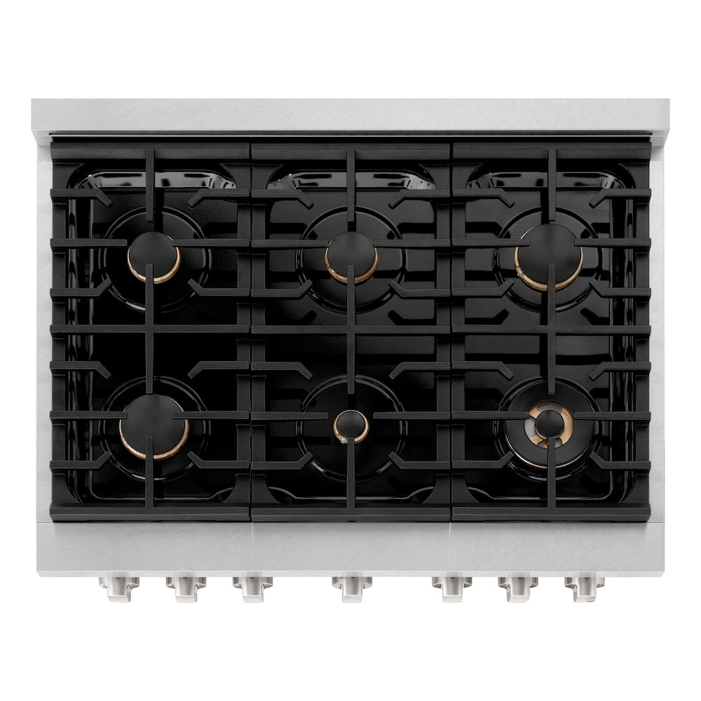 36in. 5.2 cu. ft. Gas Range with Convection Gas Oven in DuraSnow Stainless Steel with 6 Brass Burners SGRSBR36