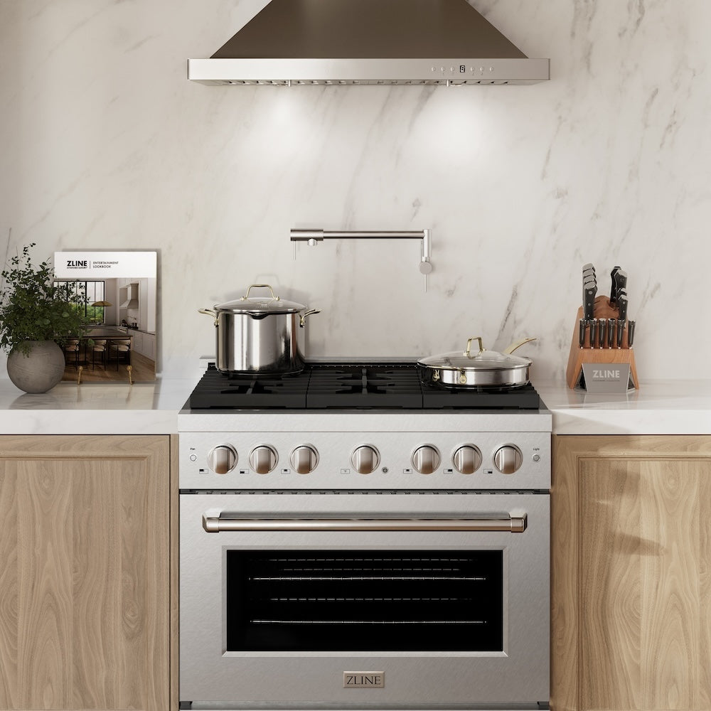 36in. 5.2 cu. ft. Gas Range with Convection Gas Oven in DuraSnow Stainless Steel with 6 Brass Burners SGRSBR36