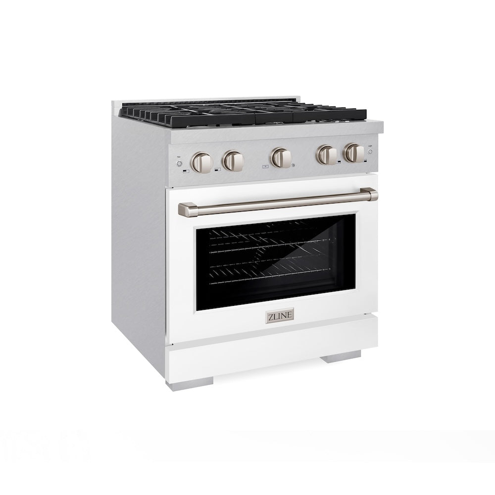 30in. 4.2 cu. ft. 4 Burner Gas Range with Convection Gas Oven in DuraSnow Stainless Steel with White Matte Door SGRSWM30