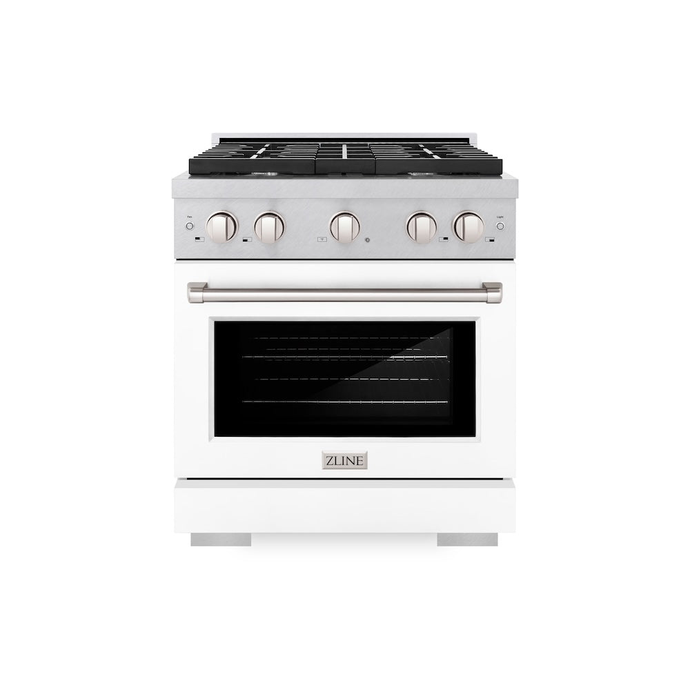 30in. 4.2 cu. ft. 4 Burner Gas Range with Convection Gas Oven in DuraSnow Stainless Steel with White Matte Door SGRSWM30