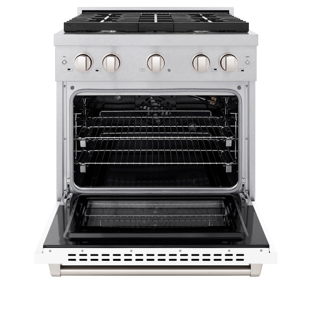 30in. 4.2 cu. ft. 4 Burner Gas Range with Convection Gas Oven in DuraSnow Stainless Steel with White Matte Door SGRSWM30