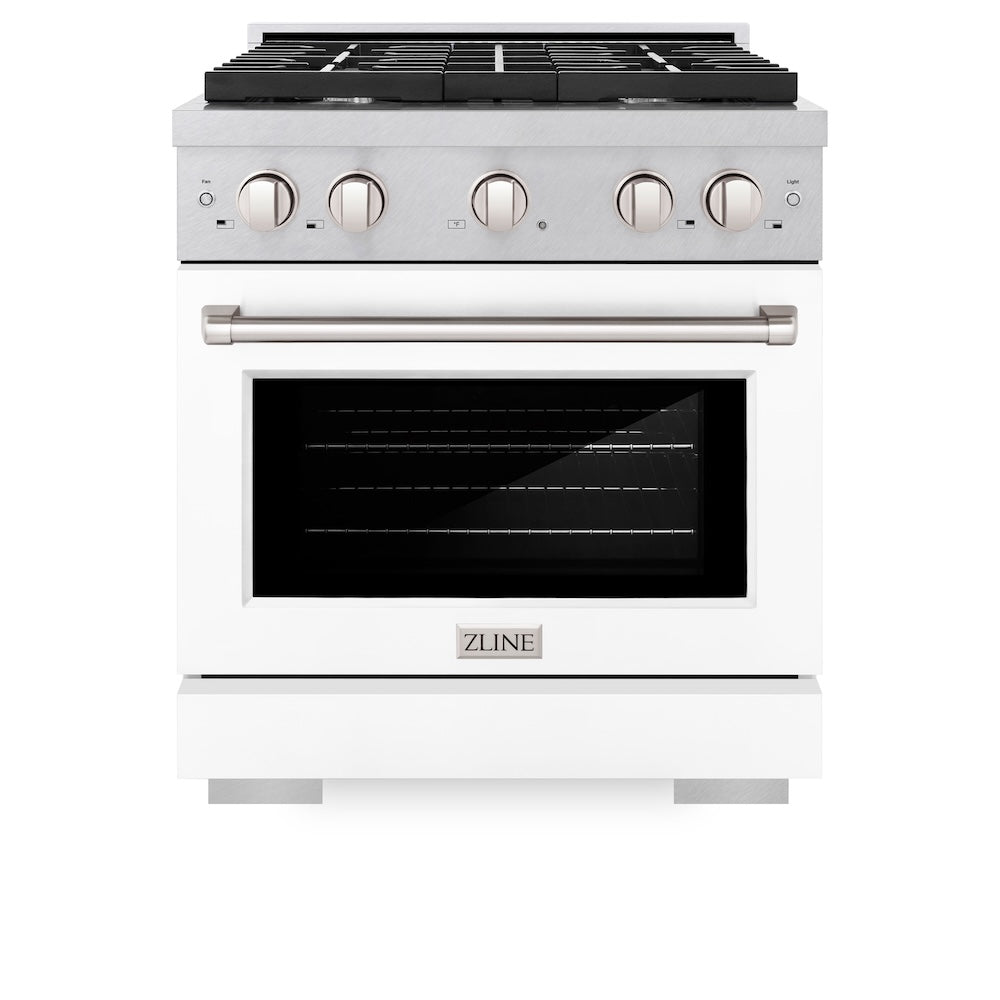 30in. 4.2 cu. ft. 4 Burner Gas Range with Convection Gas Oven in DuraSnow Stainless Steel with White Matte Door SGRSWM30