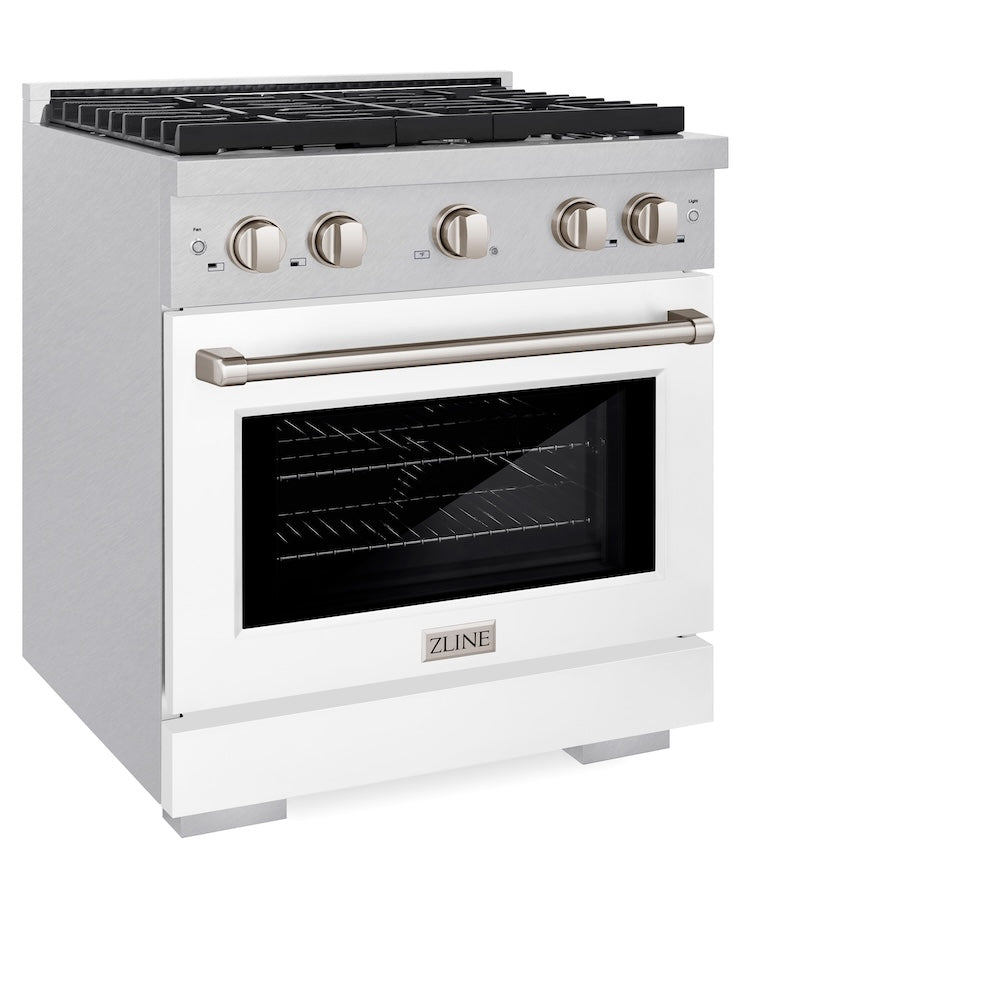 30in. 4.2 cu. ft. 4 Burner Gas Range with Convection Gas Oven in DuraSnow Stainless Steel with White Matte Door SGRSWM30