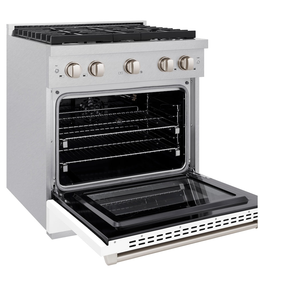 30in. 4.2 cu. ft. 4 Burner Gas Range with Convection Gas Oven in DuraSnow Stainless Steel with White Matte Door SGRSWM30