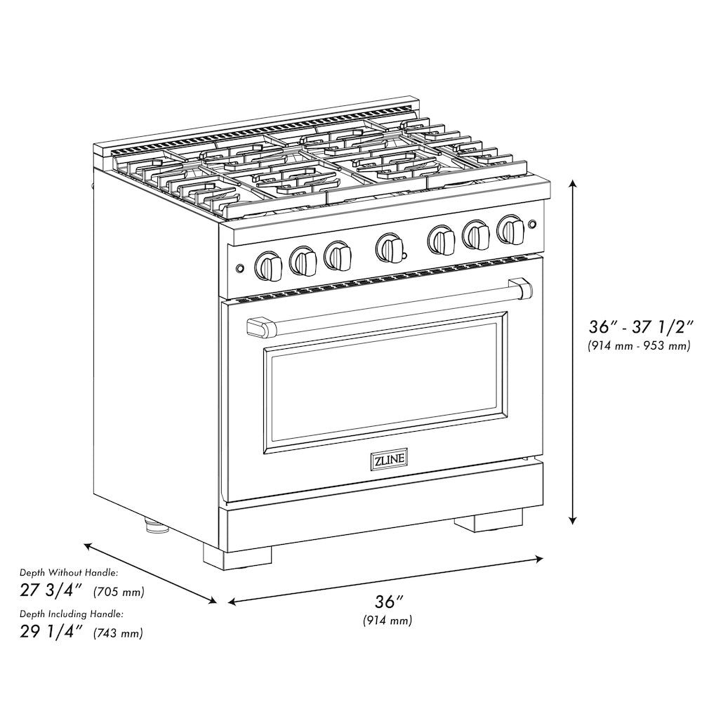 Autograph Edition 36 In. 5.2 Cu. Ft. Paramount Gas Range With 6 Burner Cooktop And Convection Gas Oven In Satin Stainless Steel With White Matte Door And Polished Gold Accents SGRSZWM36G