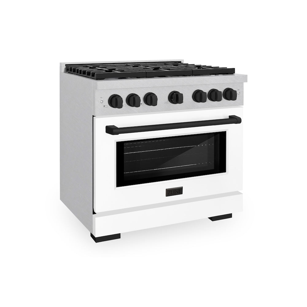 AutographEdition 36 in. 5.2 cu. ft. 6 Burner Gas Range with Convection Gas Oven in DuraSnow Stainless Steel with White Matte Door and Matte Black Accents SGRSZWM36MB