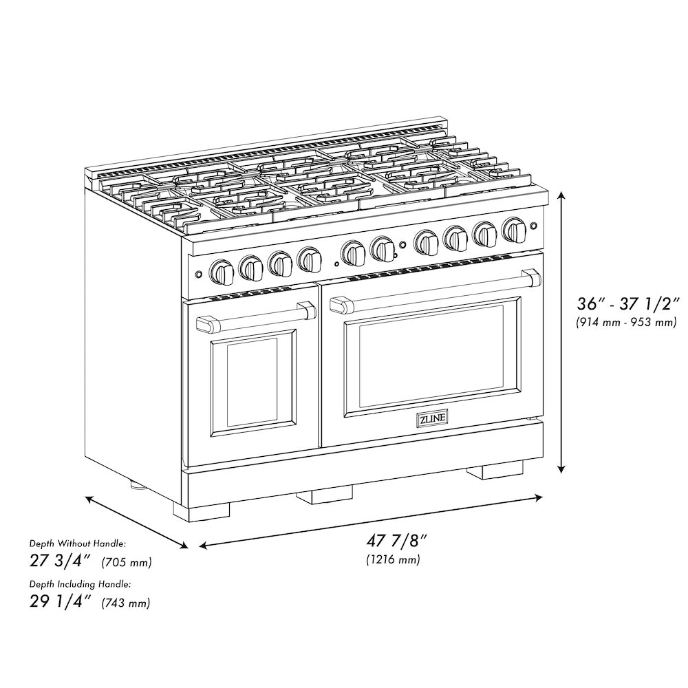 AutographEdition 48 in. 6.7 cu. ft. 8 Burner Double Oven Gas Range in DuraSnow Stainless Steel with White Matte Doors and Polished Gold Accents SGRSZWM48G