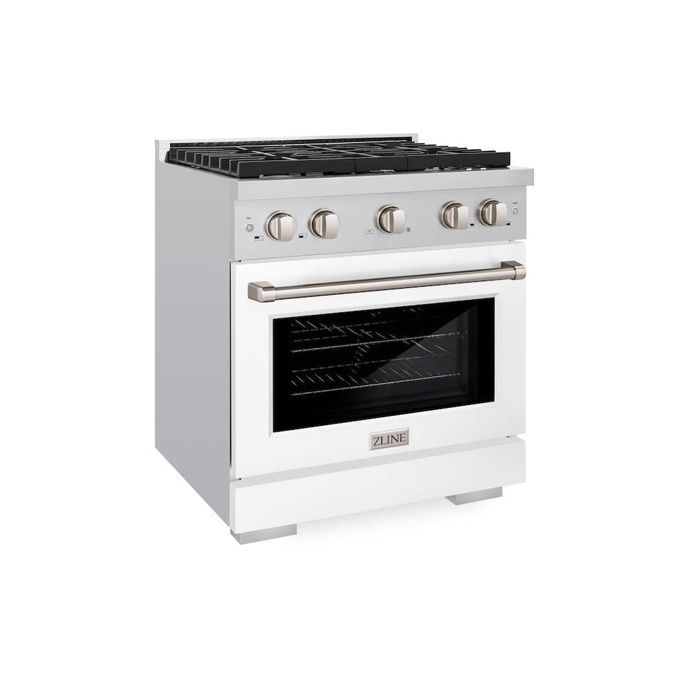30in. 4.2 cu. ft. 4 Burner Gas Range with Convection Gas Oven in Stainless Steel with White Matte Door SGRWM30