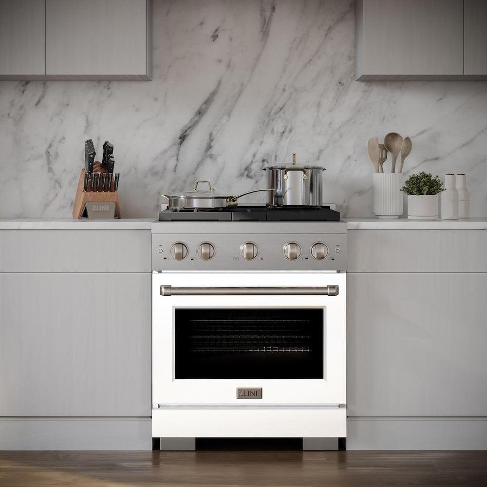 30in. 4.2 cu. ft. 4 Burner Gas Range with Convection Gas Oven in Stainless Steel with White Matte Door SGRWM30