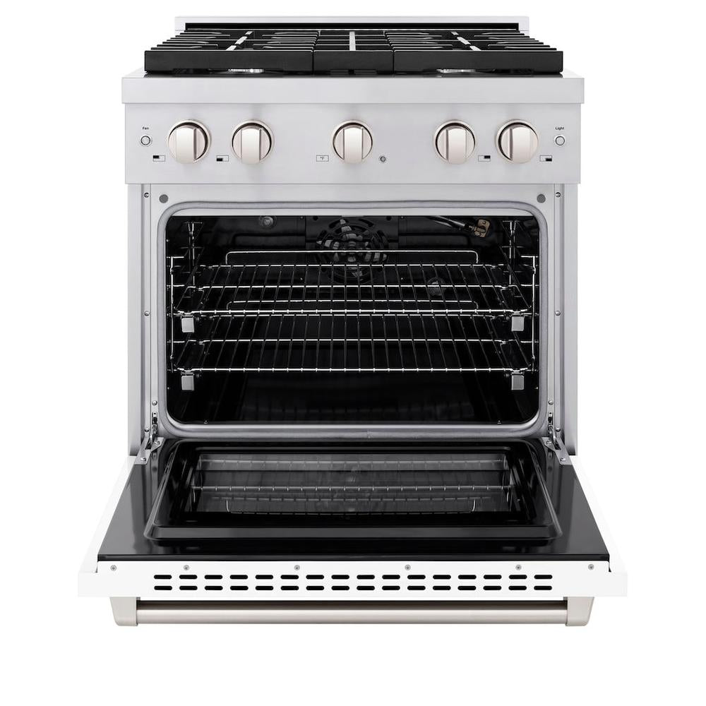 30in. 4.2 cu. ft. 4 Burner Gas Range with Convection Gas Oven in Stainless Steel with White Matte Door SGRWM30