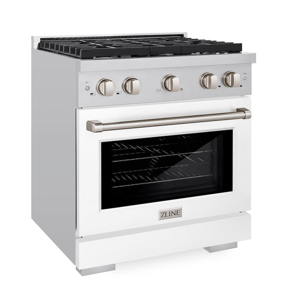 30in. 4.2 cu. ft. 4 Burner Gas Range with Convection Gas Oven in Stainless Steel with White Matte Door SGRWM30