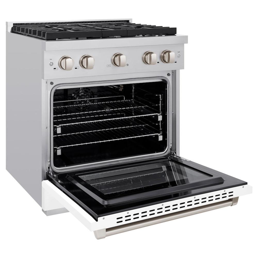 30in. 4.2 cu. ft. 4 Burner Gas Range with Convection Gas Oven in Stainless Steel with White Matte Door SGRWM30