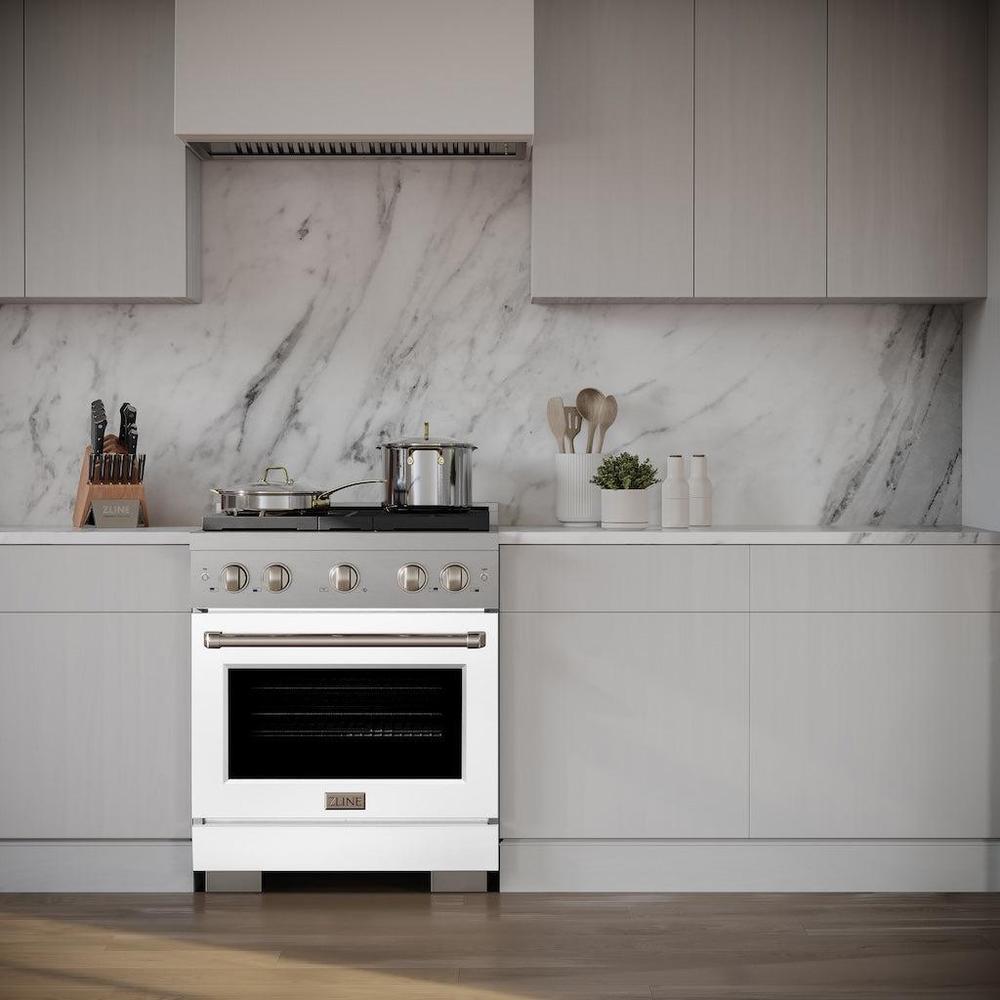 30in. 4.2 cu. ft. 4 Burner Gas Range with Convection Gas Oven in Stainless Steel with White Matte Door SGRWM30