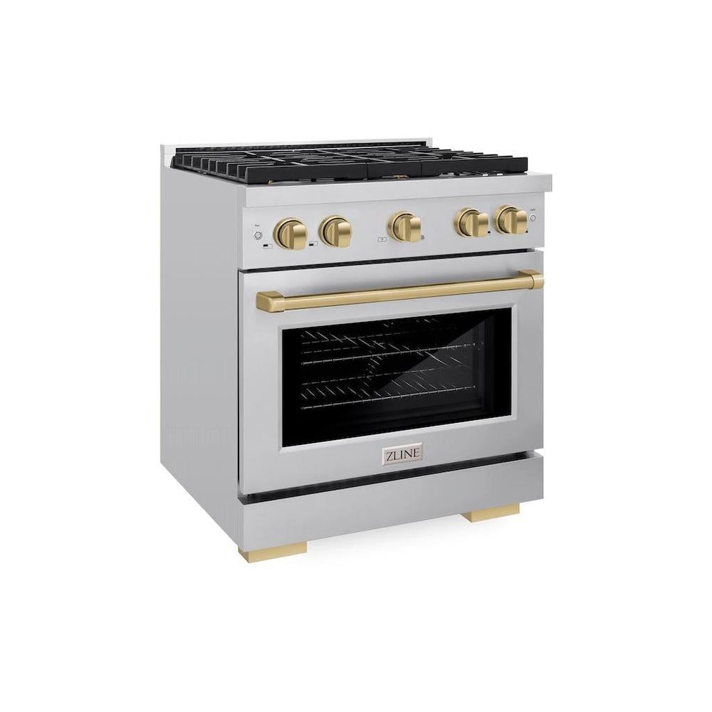 AutographEdition 30 in. 4.2 cu. ft. 4 Burner Gas Range with Convection Gas Oven in Stainless Steel and Champagne Bronze Accents SGRZ30CB