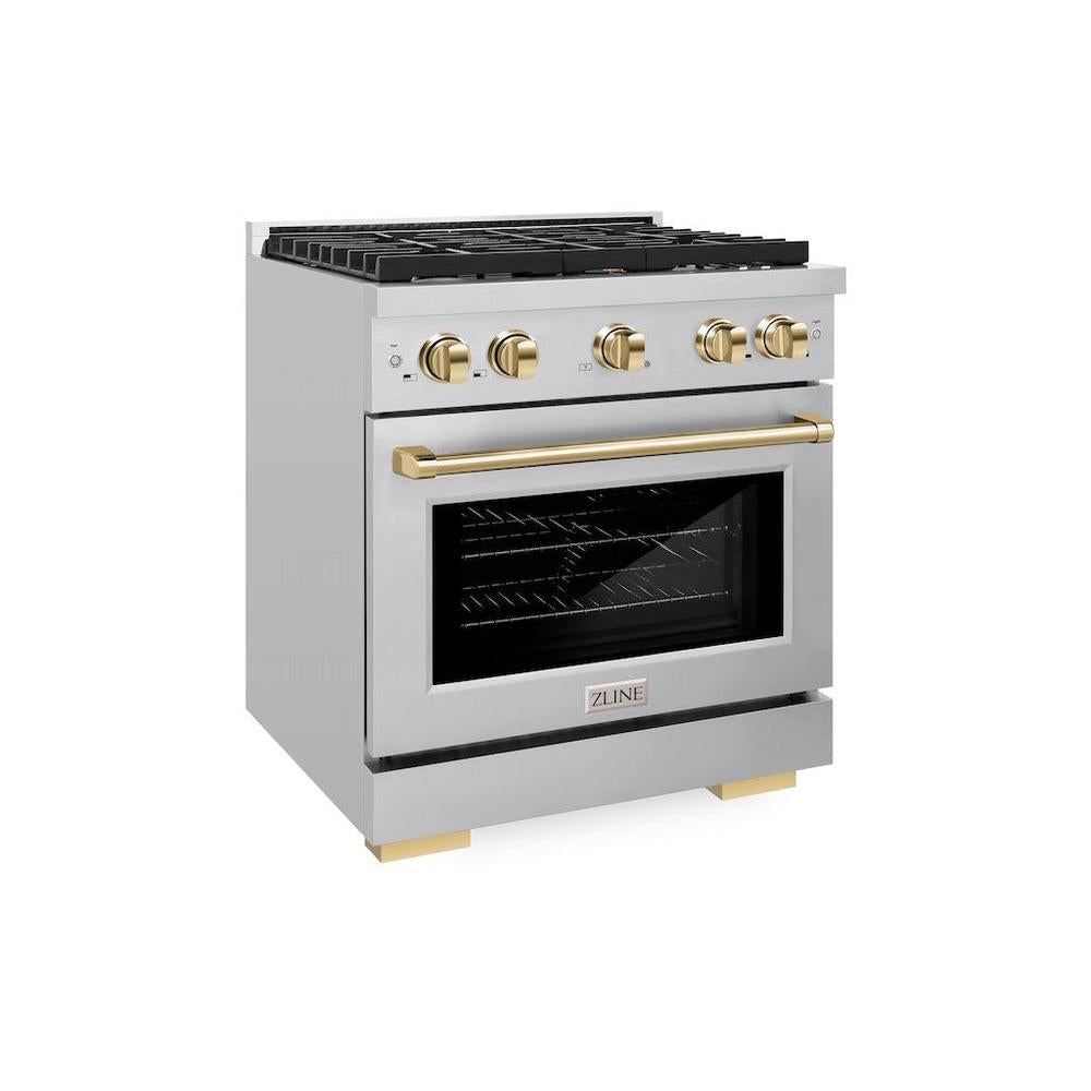 AutographEdition 30 in. 4.2 cu. ft. 4 Burner Gas Range with Convection Gas Oven in Stainless Steel and Polished Gold Accents SGRZ30G