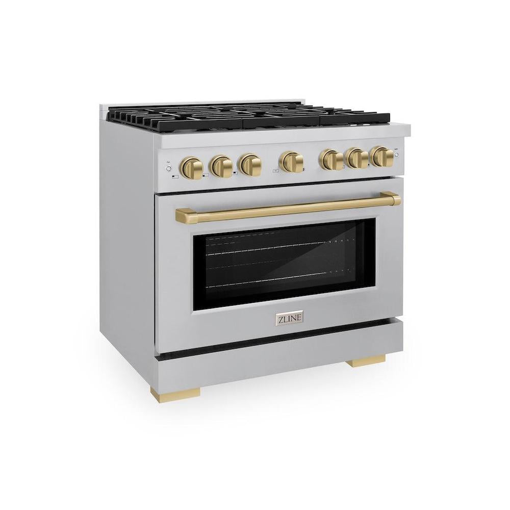 AutographEdition 36 in. 5.2 cu. ft. 6 Burner Gas Range with Convection Gas Oven in Stainless Steel and Champagne Bronze Accents SGRZ36CB
