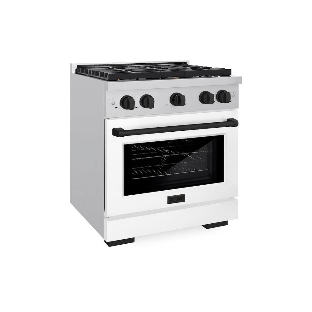 AutographEdition 30 in. 4.2 cu. ft. 4 Burner Gas Range with Convection Gas Oven in Stainless Steel with White Matte Door and Matte Black Accents SGRZWM30MB