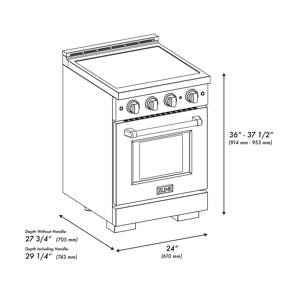 24 in. 3.2 cu. ft. Paramount Induction Range with 3 Element Cooktop and Electric Convection Oven SINR24