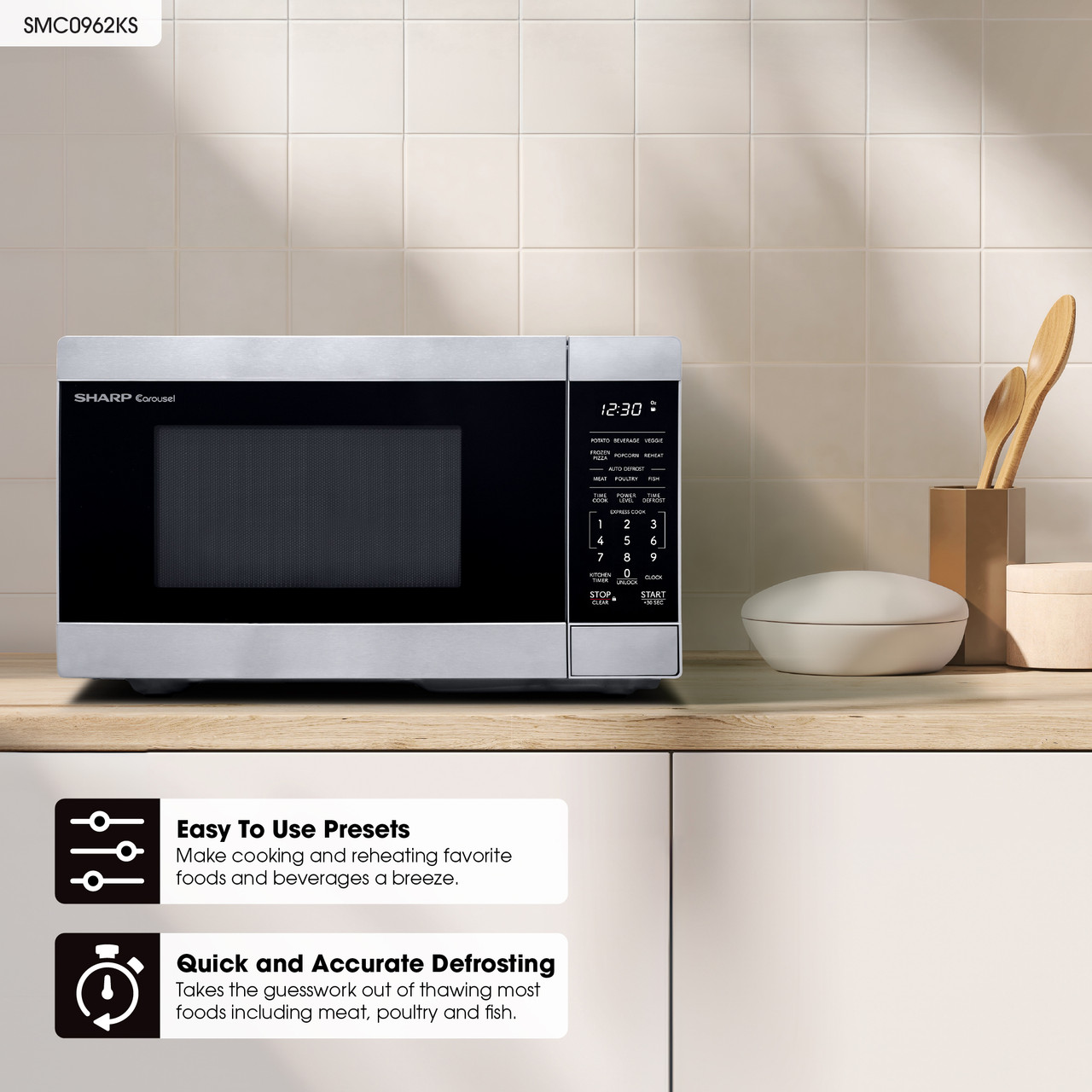 0.9 Cu. Ft. 900w Stainless Steel Countertop Microwave Oven SMC0962KS