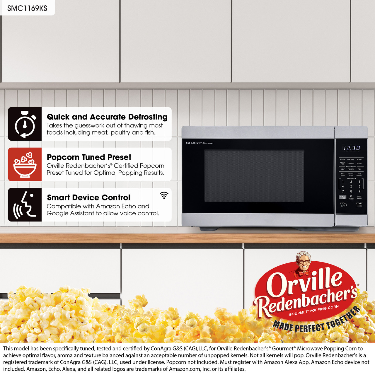 1.1 Cu. Ft. 1000w Smart Stainless Steel Countertop Microwave Oven SMC1169KS