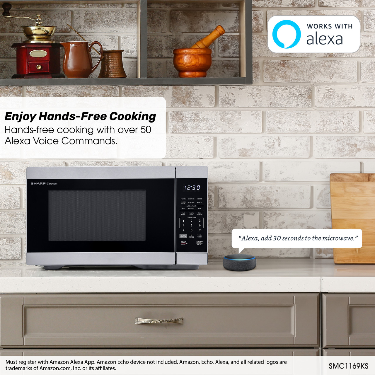 1.1 Cu. Ft. 1000w Smart Stainless Steel Countertop Microwave Oven SMC1169KS