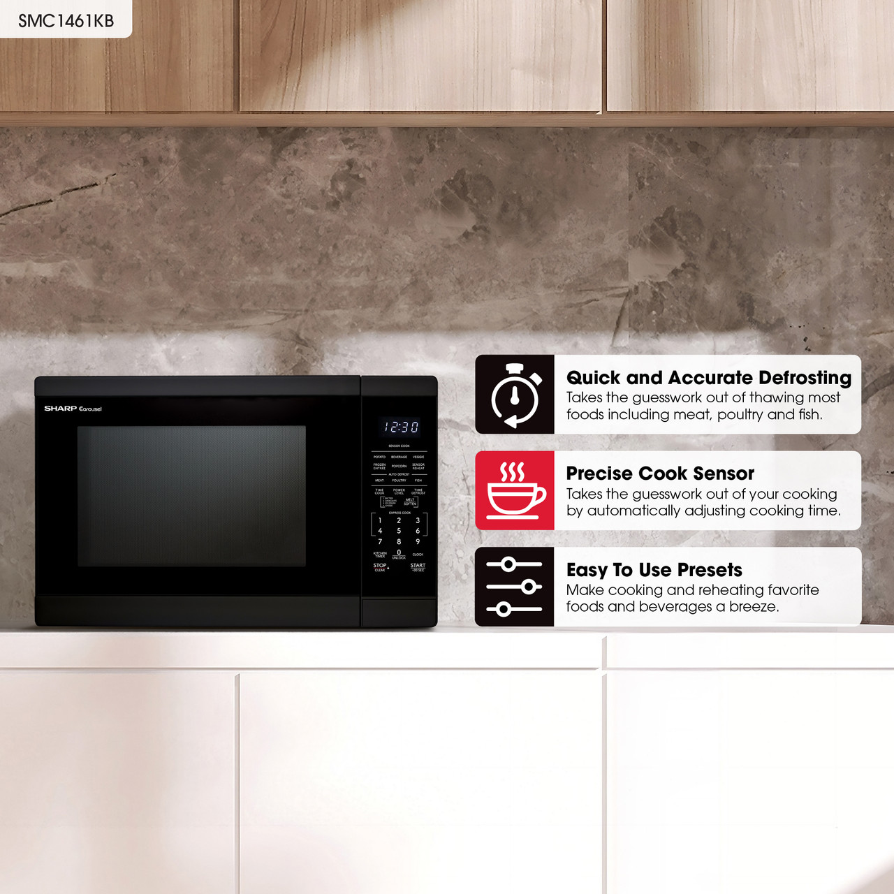 1.4 Cu. Ft. 1100w Black Countertop Microwave Oven SMC1461KB