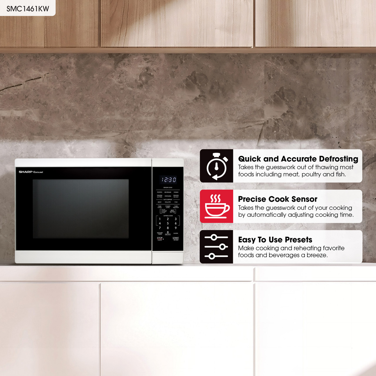 1.4 Cu. Ft. 1100w White Countertop Microwave Oven SMC1461KW
