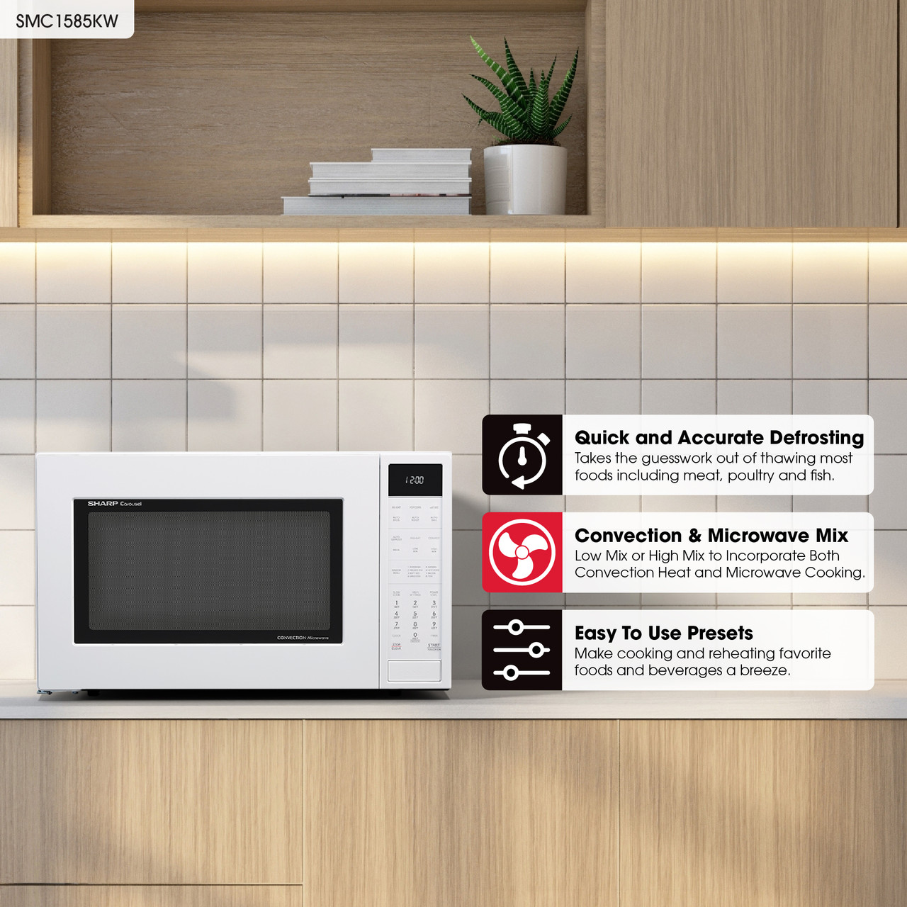 1.5 Cu. Ft. 900w White Convection Countertop Microwave Oven SMC1585KW