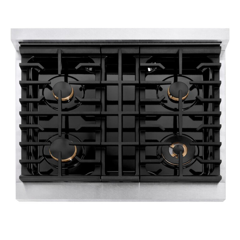 ZLINE 30 in. Paramount Gas Rangetop with 4 Brass Burners and Porcelain Cooktop in DuraSnow® Stainless Steel (SRTS-BR-30) SRTSBR30