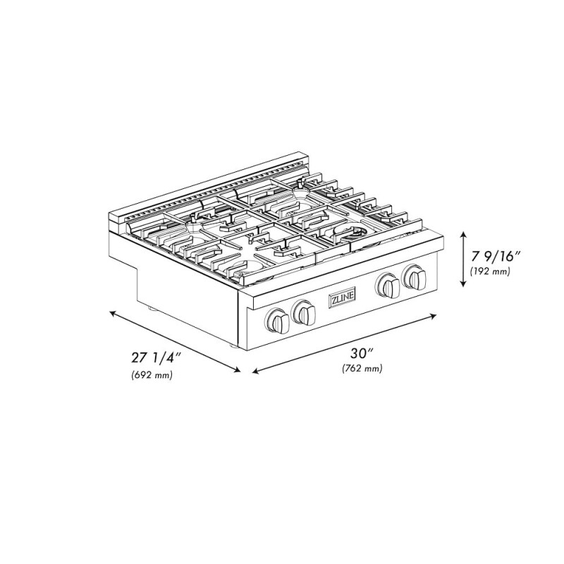 ZLINE 30 in. Paramount Gas Rangetop with 4 Brass Burners and Porcelain Cooktop in DuraSnow® Stainless Steel (SRTS-BR-30) SRTSBR30