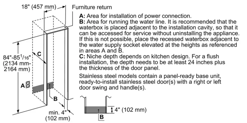 Built-in Freezer Column 18"  External Ice & Water Dispenser  Left Hinge T18ID905LP