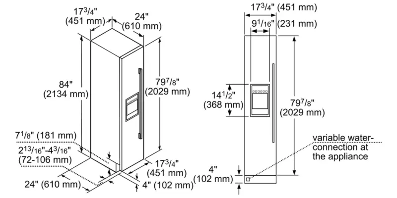 Built-in Freezer Column 18"  External Ice & Water Dispenser  Left Hinge T18ID905LP
