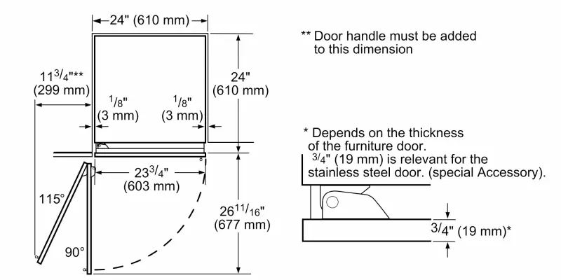 Built-in Freezer Column 24"  External Ice & Water Dispenser  Left Hinge T24ID905LP