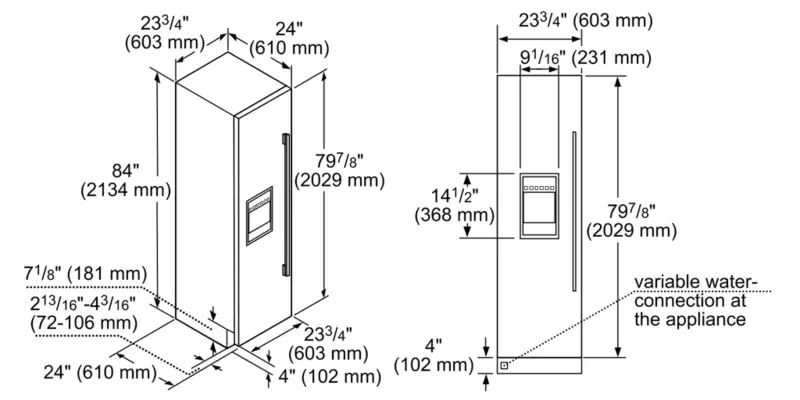 Built-in Freezer Column 24"  External Ice & Water Dispenser  Left Hinge T24ID905LP