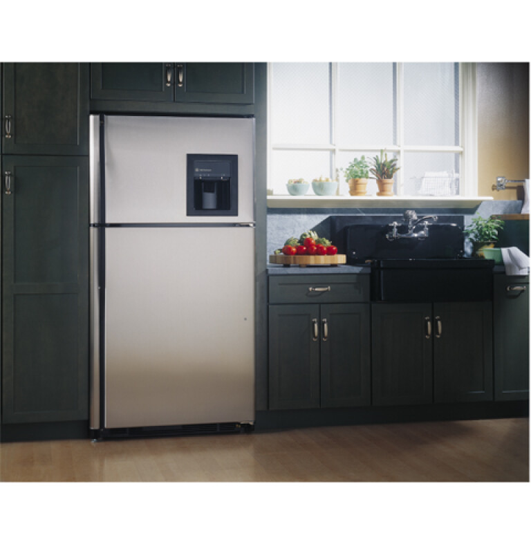 GE Profile Performance 21.7 Cu. Ft. CustomStyle™ No-Frost Top-Freezer Refrigerator with Dispenser Stainless Steel TNS22PRCRBS Picture 1