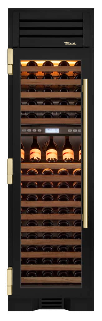 Wine Column, Left Hinged, Matte Black, Gold Hardware TR24DZWLSGA027H08